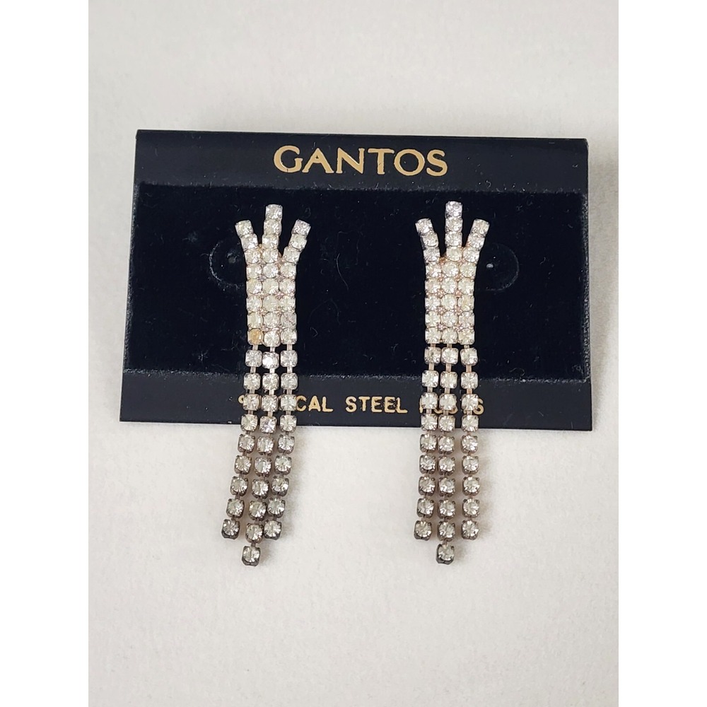 45‎ Yr Old GANTOS Signed Rhinestone Earrings Drop Dangle Glamorous! FREE $HIP!